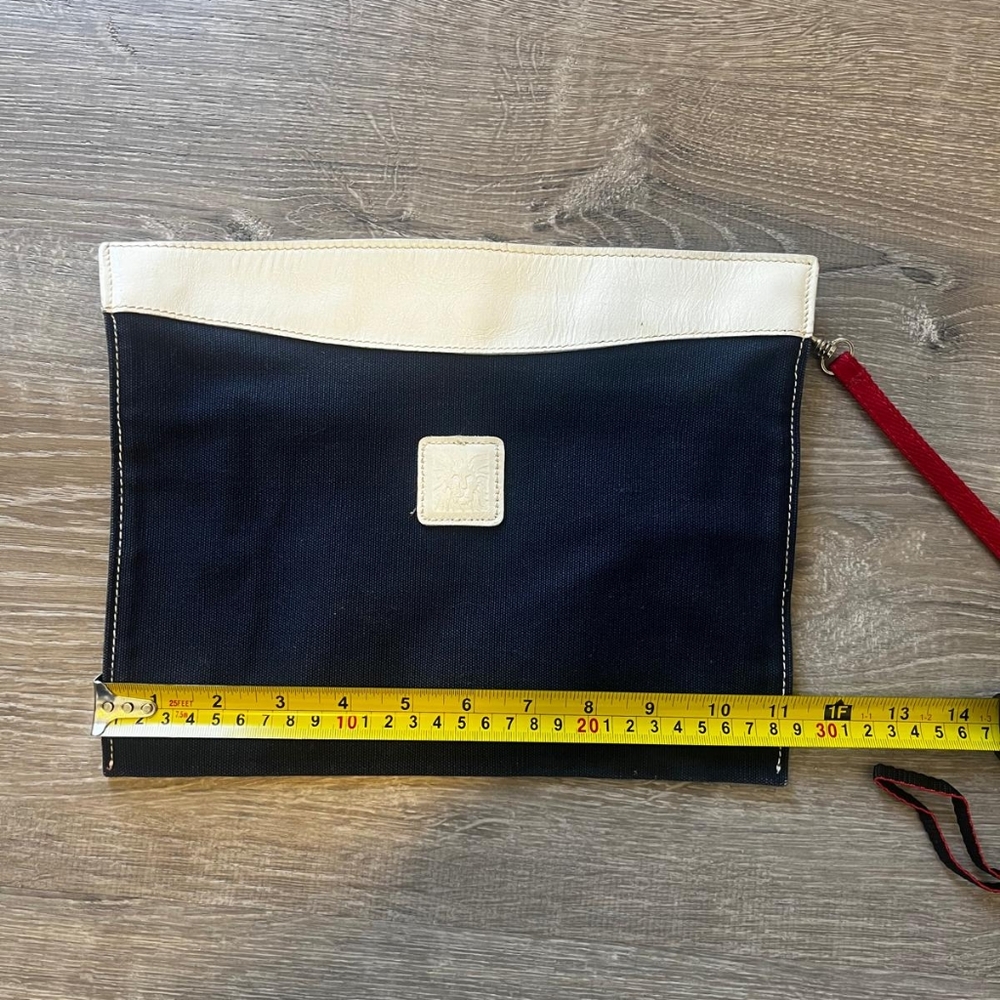 Anne Klein Denim Colorblock Wristlet & Cosmetic Pouch – Blue, White & Red